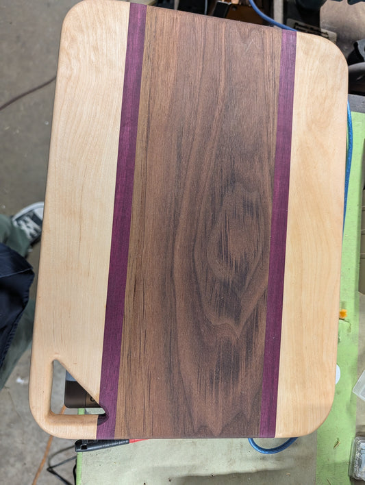 black walnut cherry purple heart cutting board 18"x12"
